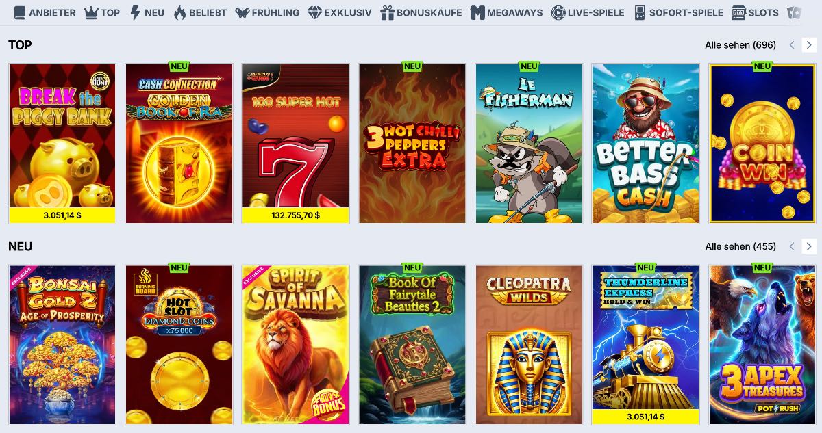 Zoccer Casino Spielauswahl